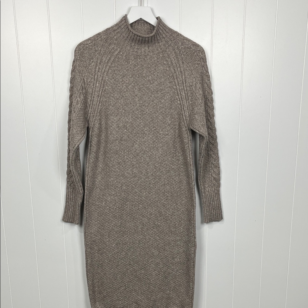 Universal Thread Womens Sweater Dress S Brown Gray Heather Mock T Cable Knit EUC - Picture 1 of 13